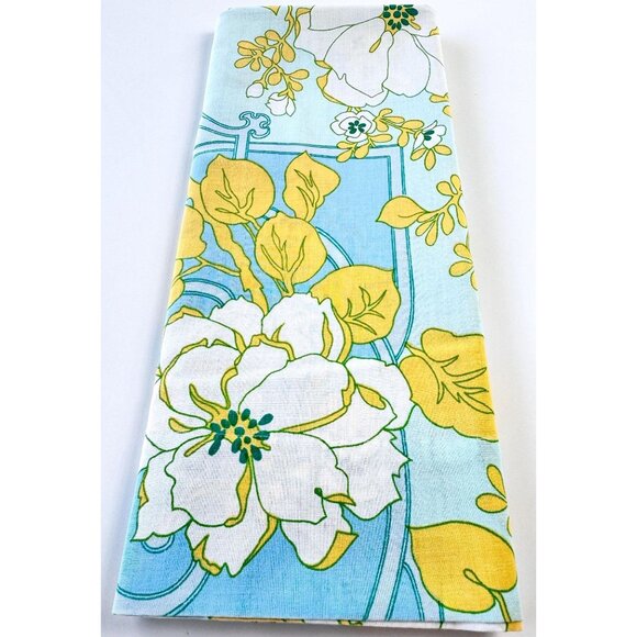 Vintage 1970s pillowcase, geometric floral, blue and yellow, groovy, single - Picture 7 of 8